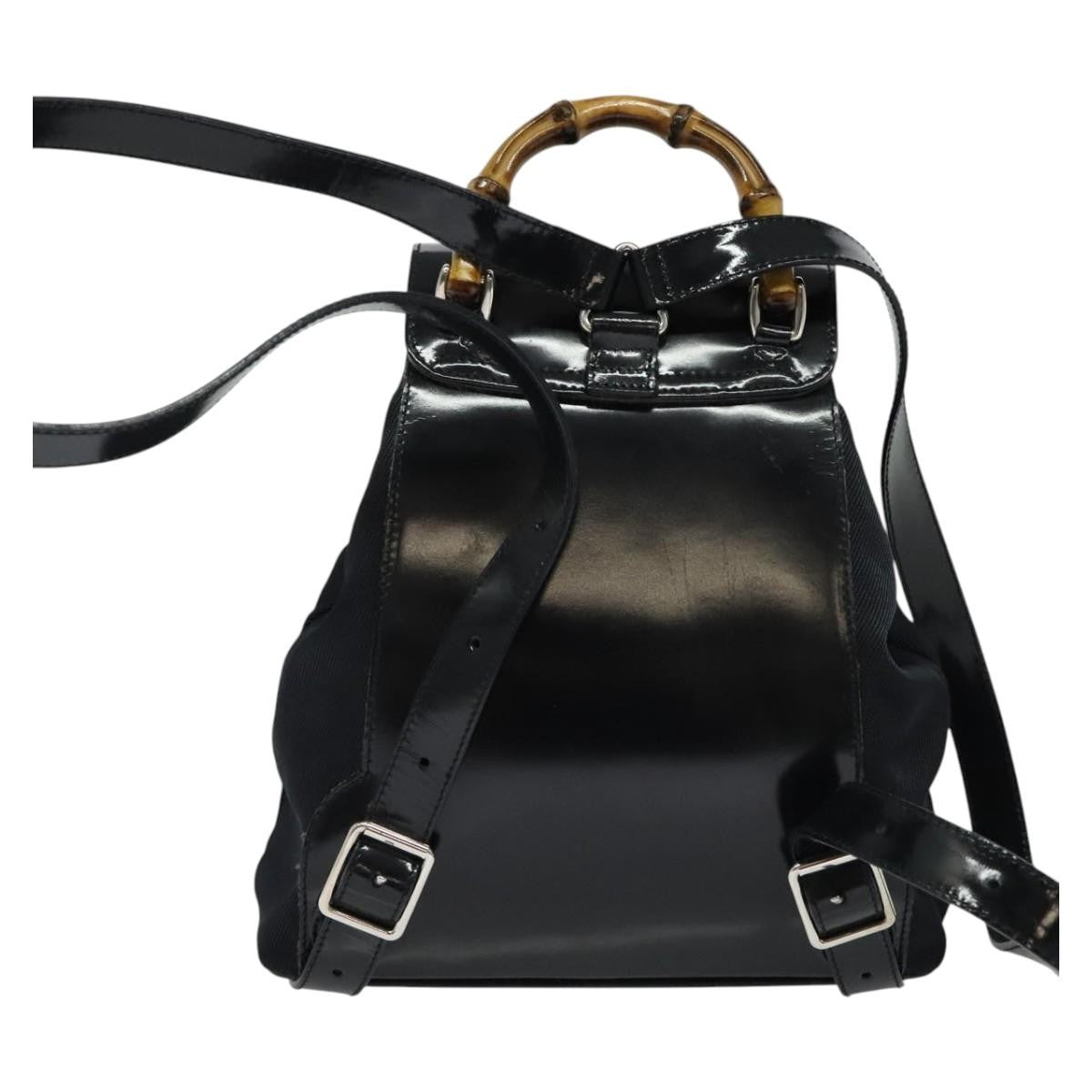Gucci Vintage Bamboo Backpack Nylon and Patent Leather