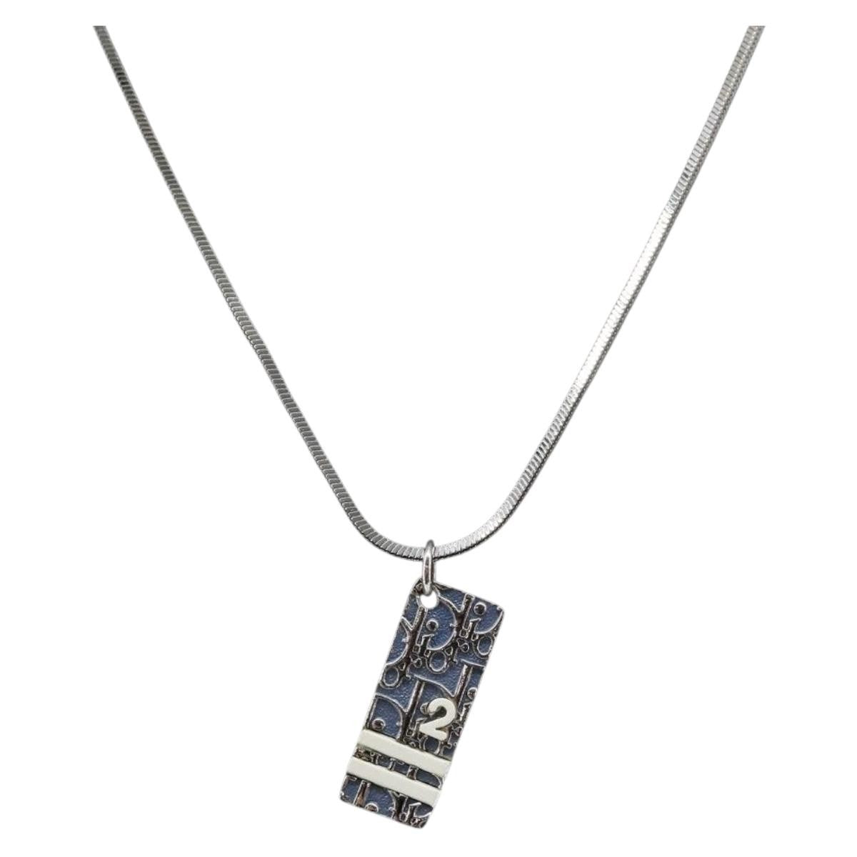 Christian Dior Trotter Motif Necklace Engraved Metal