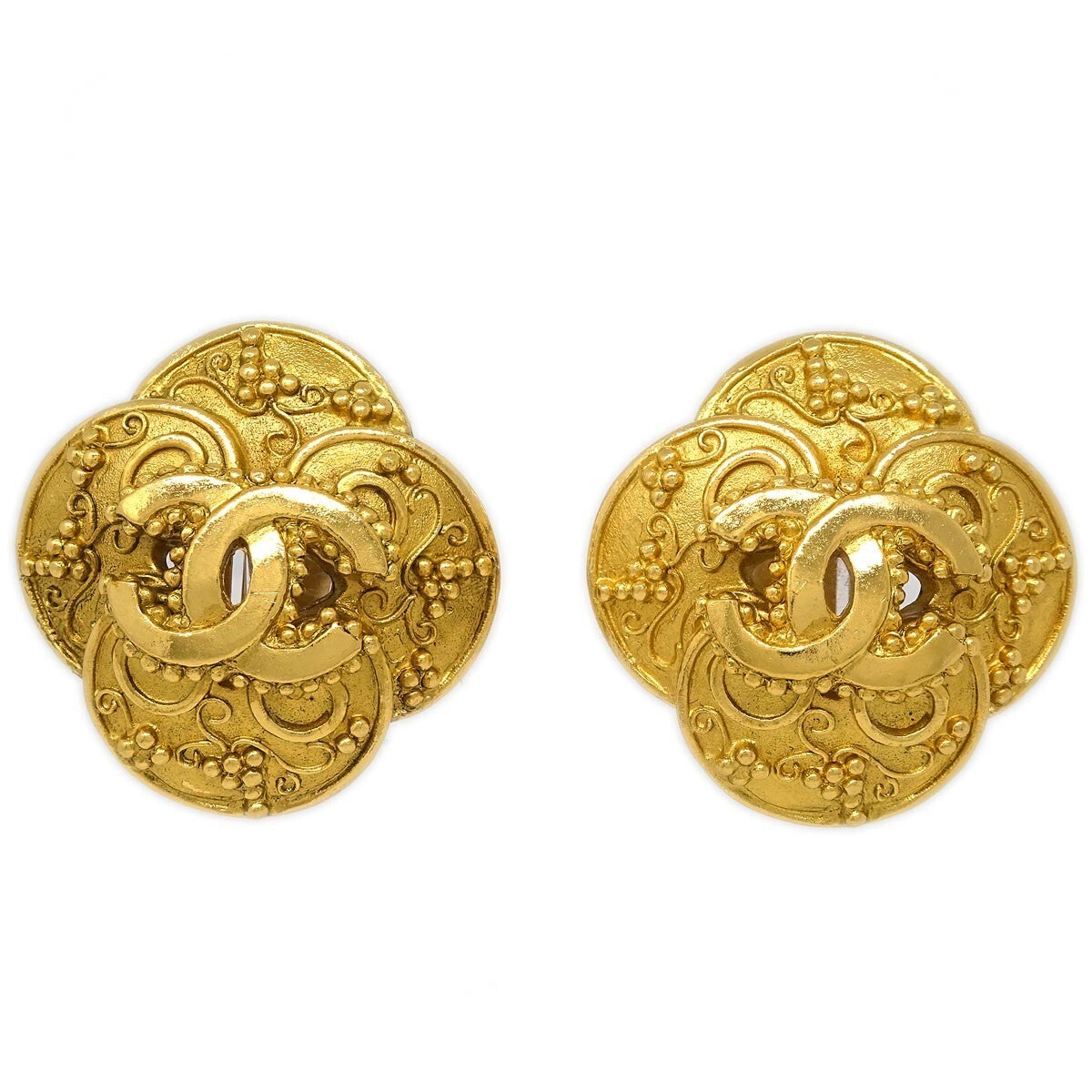 Chanel Clover Round Clip-On Earrings Metal