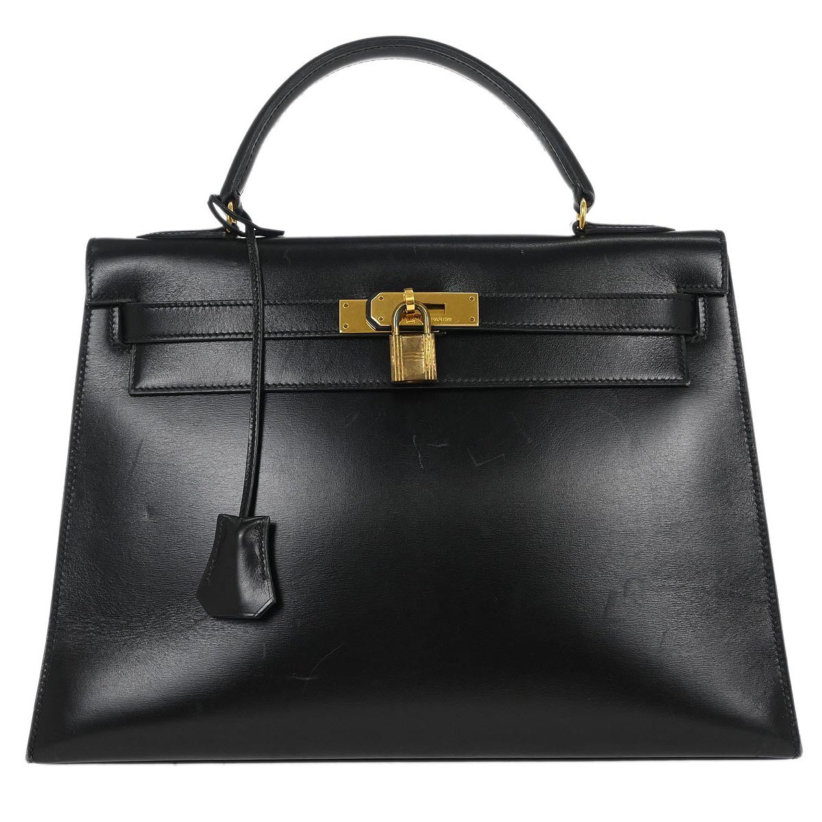 Hermes Kelly Handbag Black Box Calf with Gold Hardware