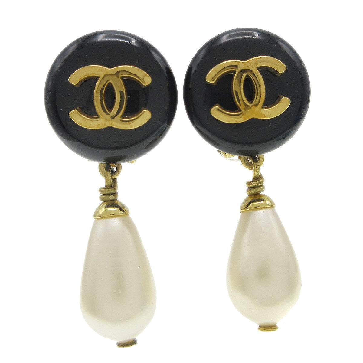 Chanel CC Dangle Earrings Metal with Faux Pearl