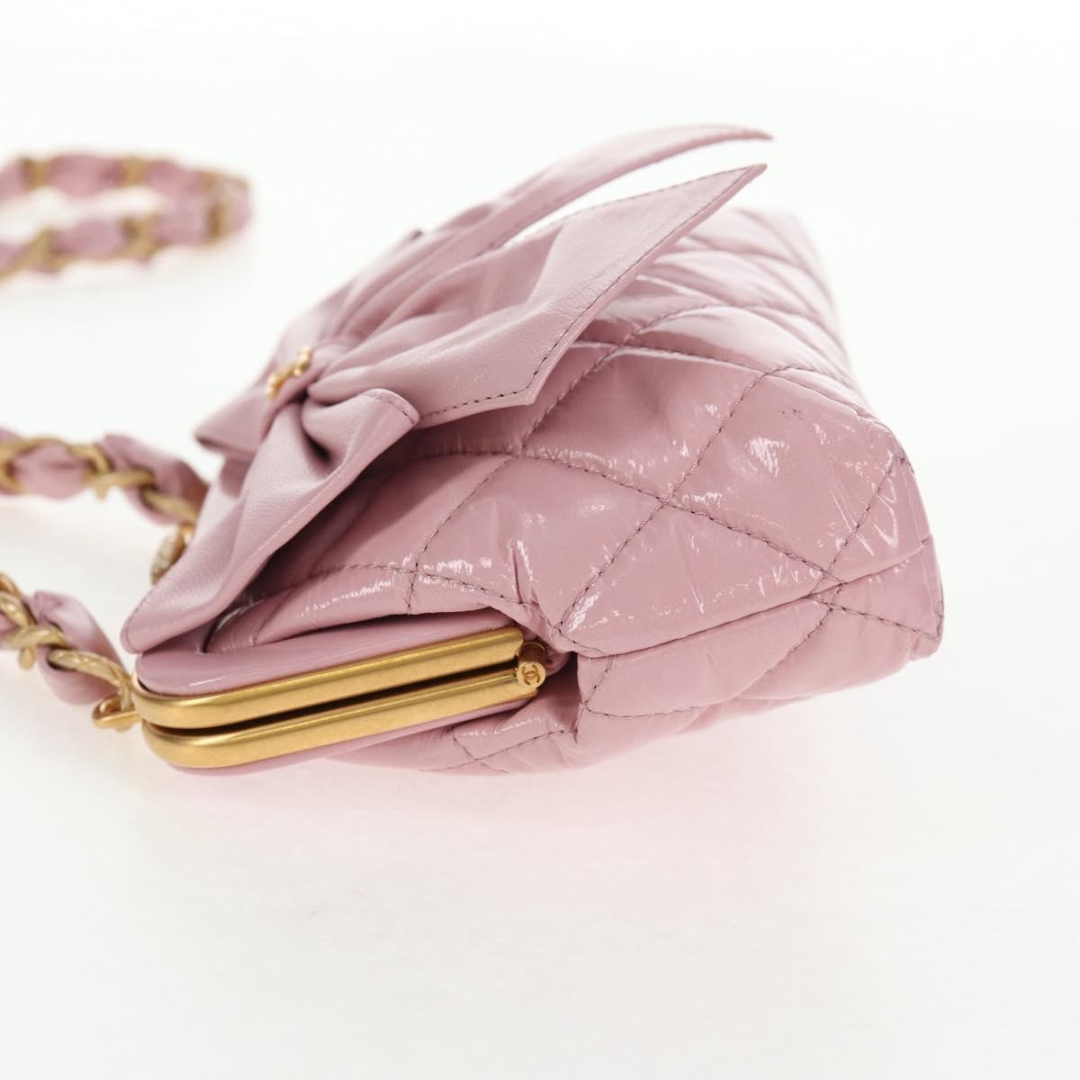 Chanel Bow Frame Clutch With Chain Quilted Patent with Lambskin