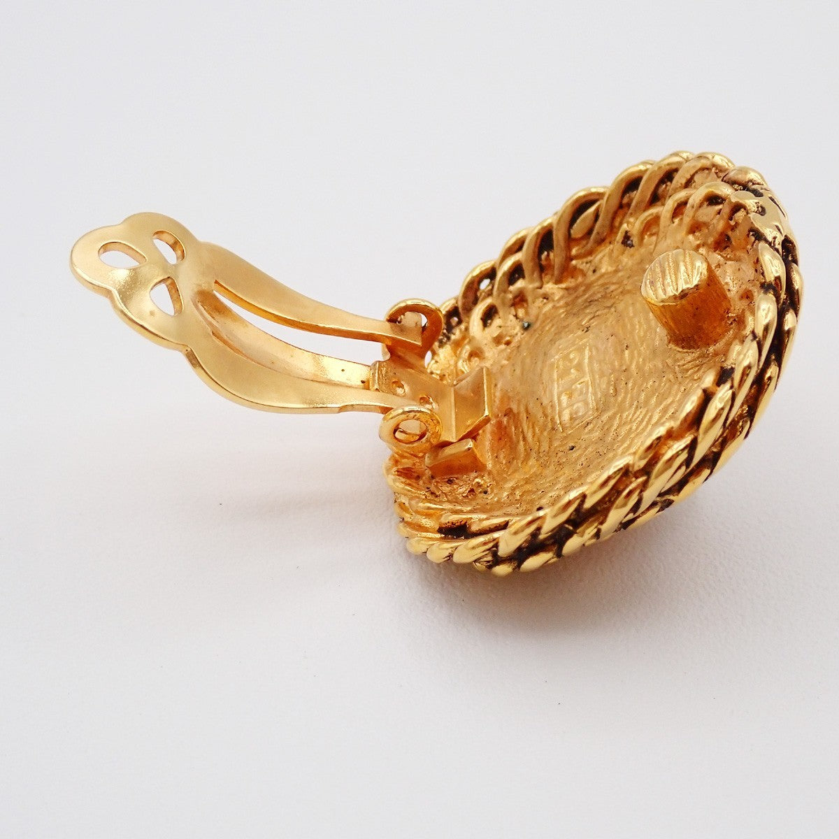 Chanel Vintage Round Chain Clip-On Earrings Metal with Faux Pearl