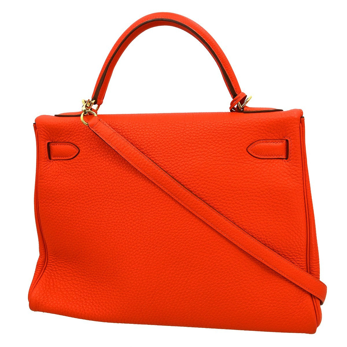 Hermes Kelly Handbag Orange Clemence with Gold Hardware