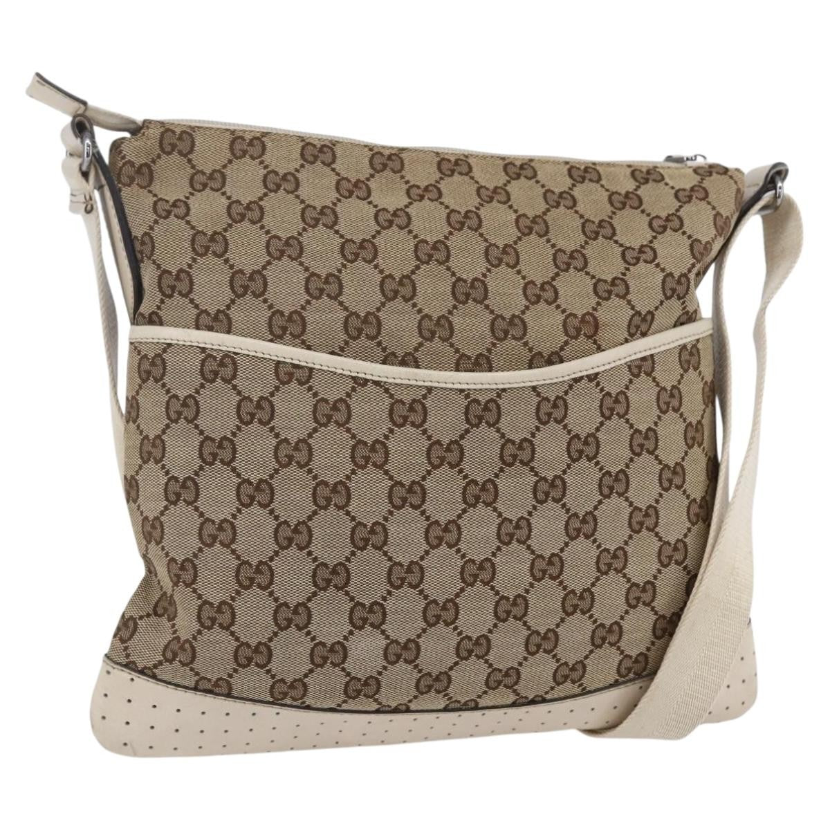 Gucci Zip Messenger Bag GG Canvas with Perforated Leather