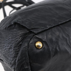 Prada Bow Tie Pleated Tote Leather