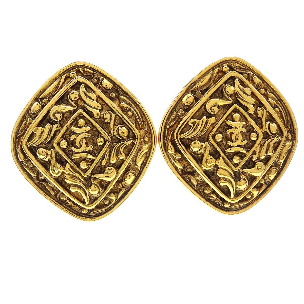 Chanel Vintage Diamond Clip-On Earrings Gold-plated