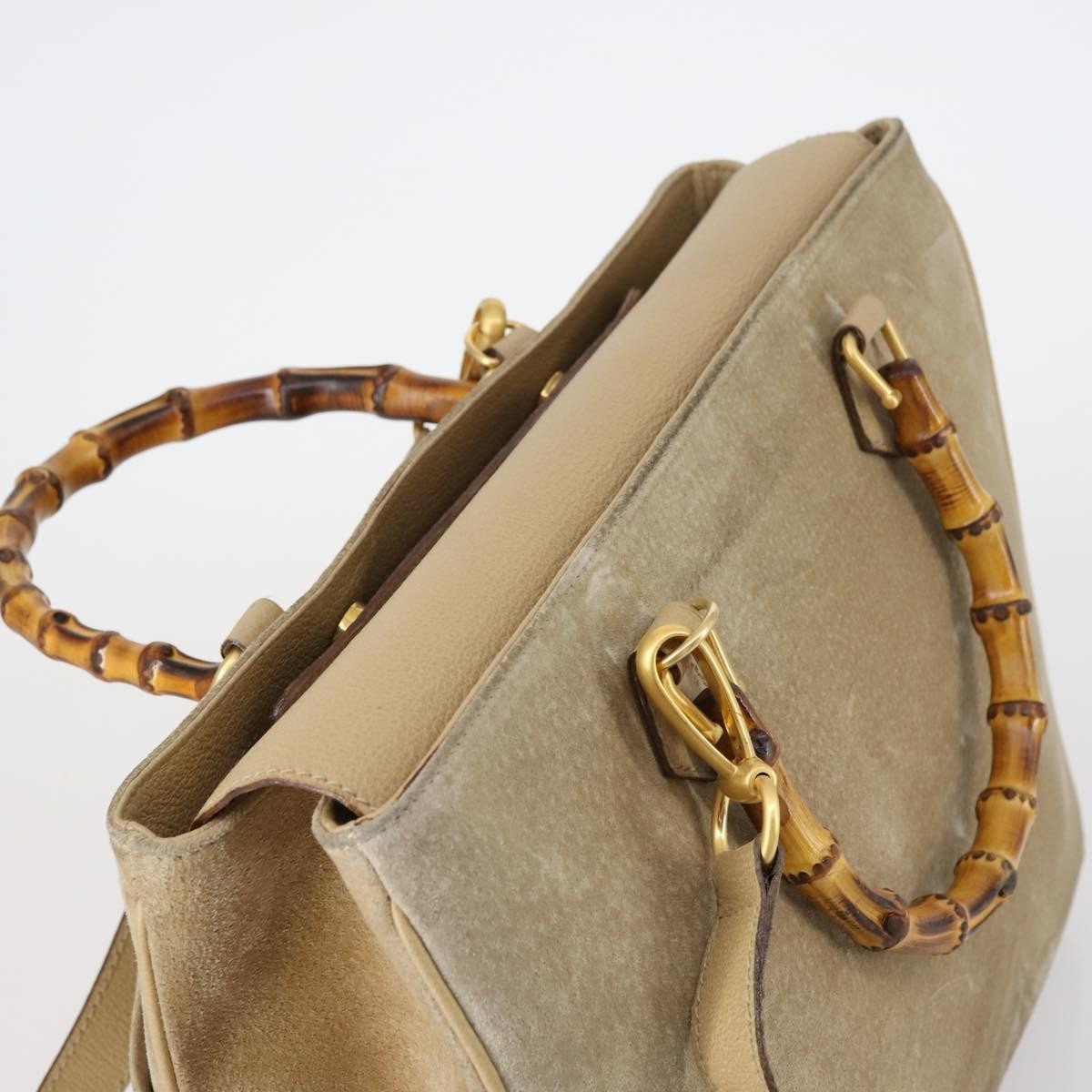 Gucci Vintage Bamboo Handle Bag Suede