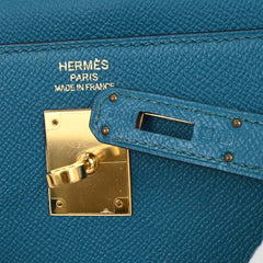 Hermes Kelly Handbag Blue Epsom with Gold Hardware
