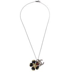 Chanel CC Flower Ladybug Necklace Silver Plated and Acrylic