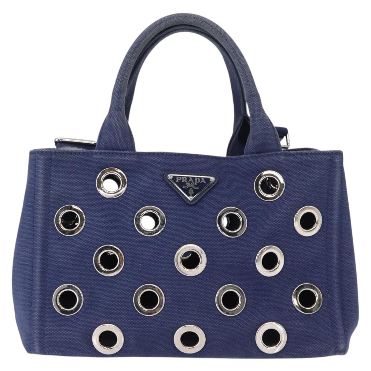 Prada Canapa Convertible Tote Grommet Embellished Canvas