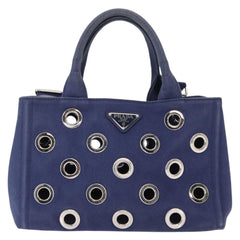 Prada Canapa Convertible Tote Grommet Embellished Canvas