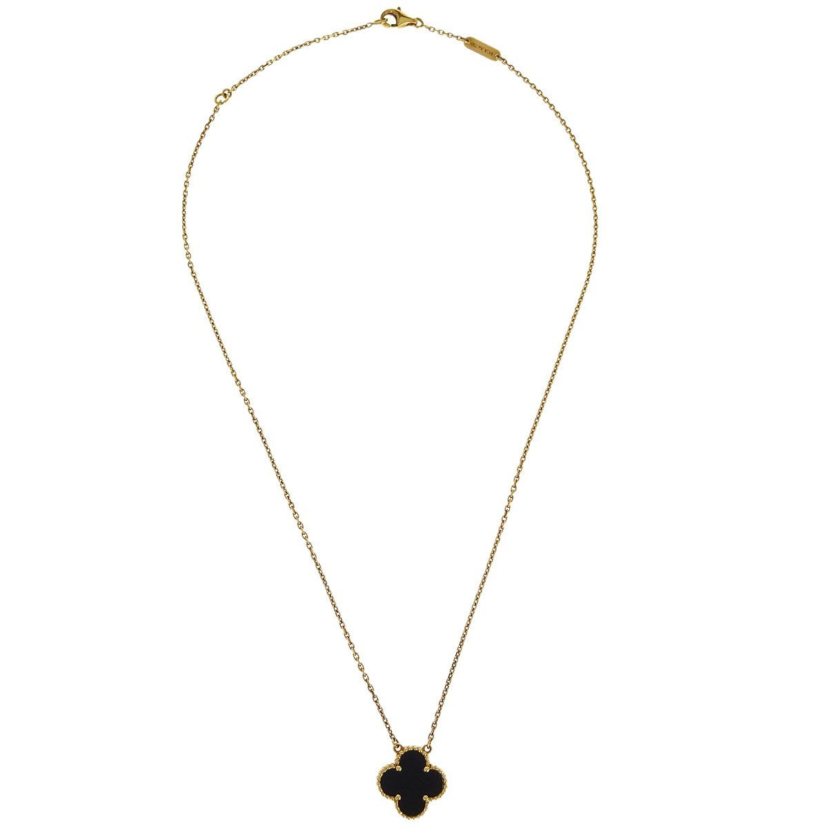 Van Cleef & Arpels Vintage Alhambra Pendant Necklace 18K Yellow Gold and Onyx