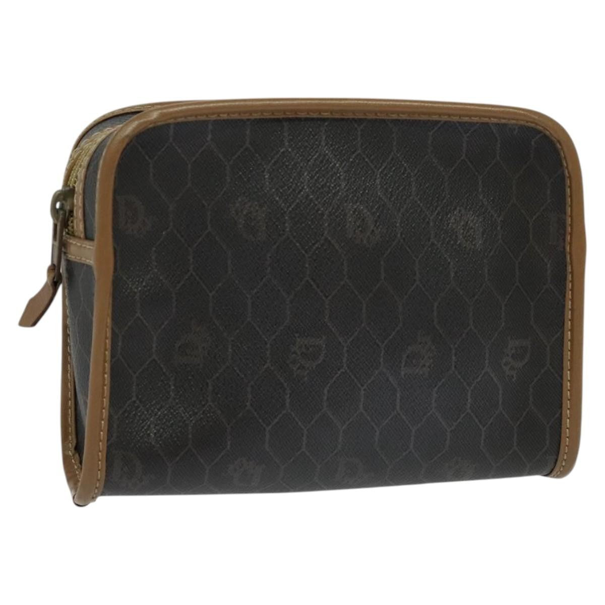 Christian Dior Vintage Honeycomb Zip Pouch Canvas and Leather