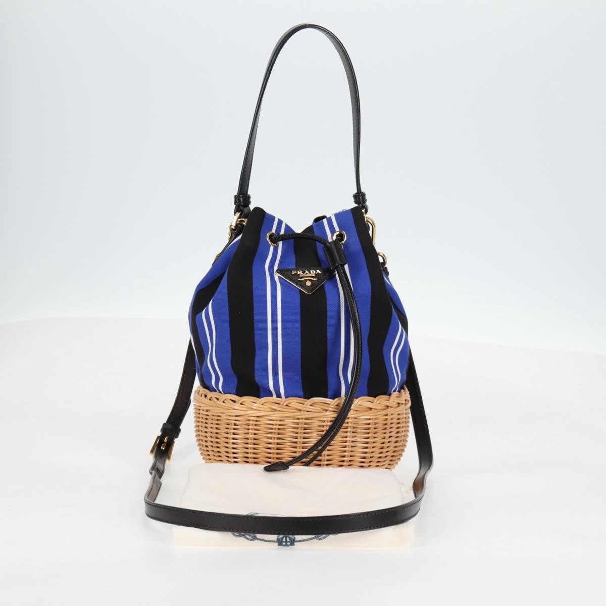 Prada Drawstring Bucket Bag Canvas and Wicker