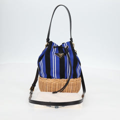 Prada Drawstring Bucket Bag Canvas and Wicker