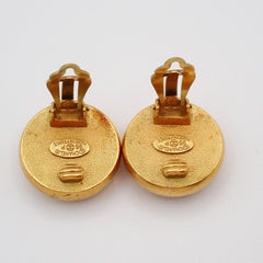Chanel Vintage Round CC Button Clip-On Earrings Metal and Resin
