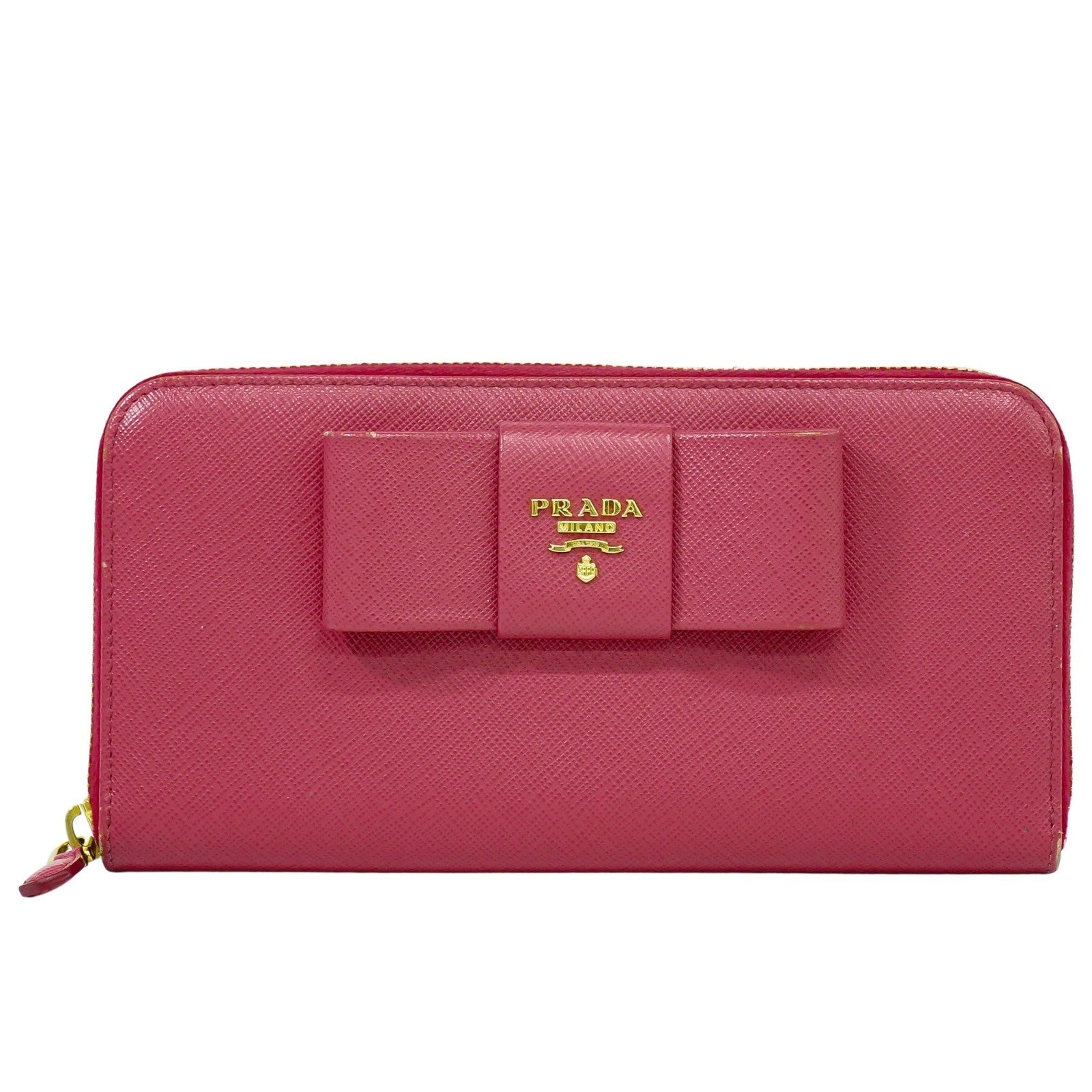 Prada Bow Zip Around Wallet Saffiano Leather