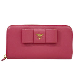 Prada Bow Zip Around Wallet Saffiano Leather