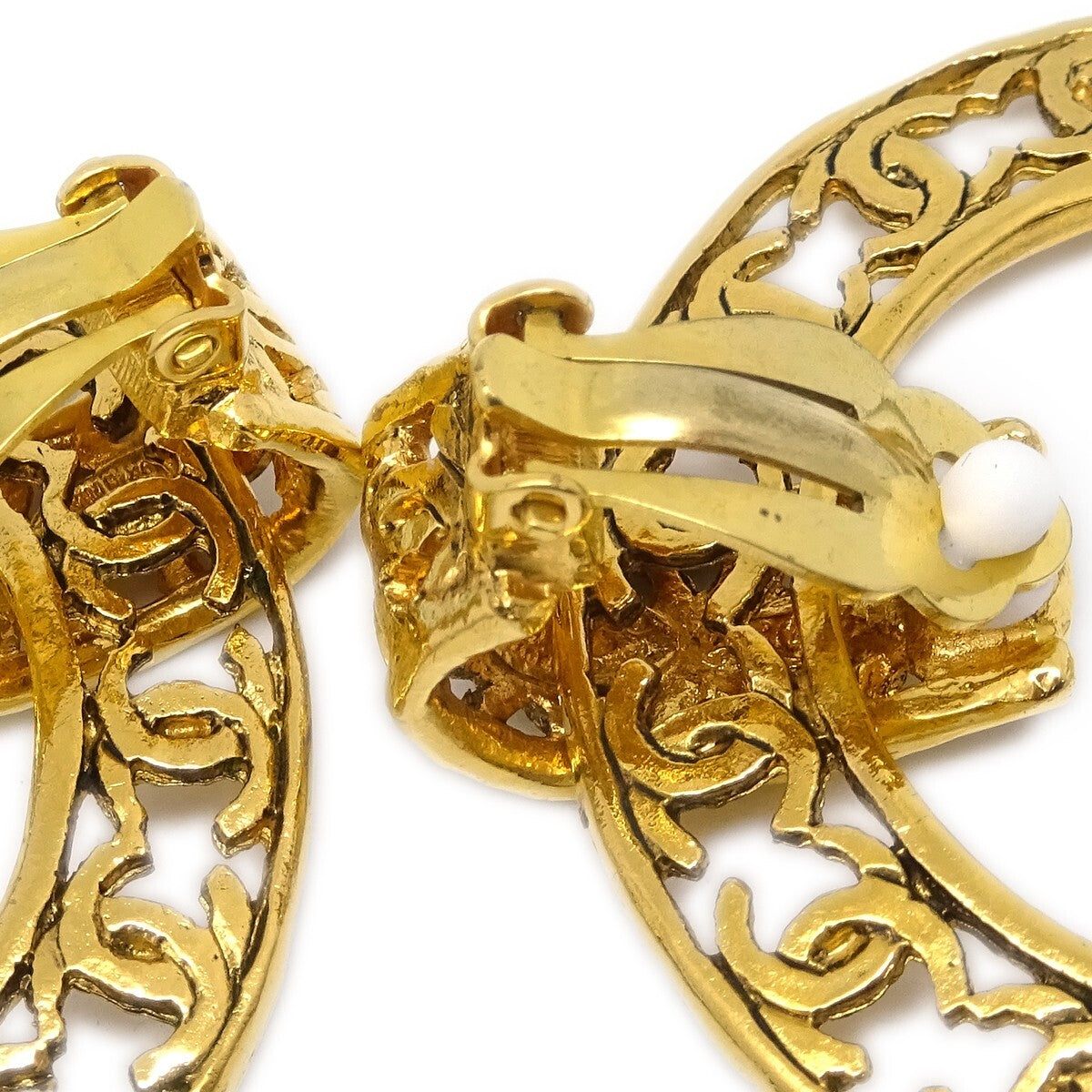 Chanel Cut-Out CC Hoop Drop Clip-On Earrings Metal
