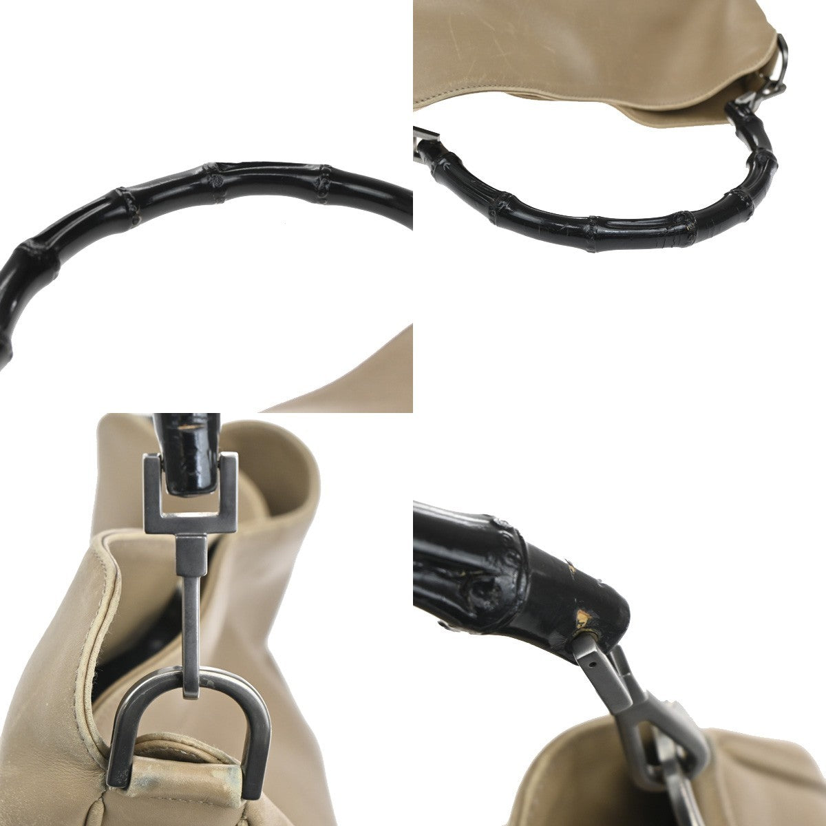 Gucci Vintage Bamboo Handle Open Hobo Leather