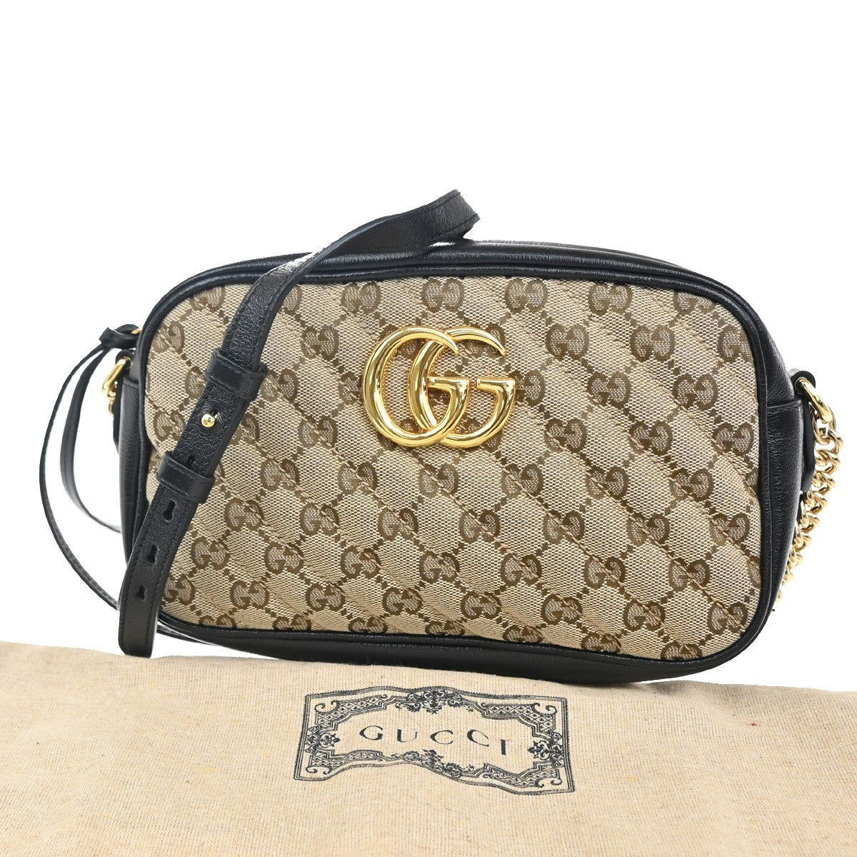 Gucci GG Marmont Shoulder Bag Diagonal Quilted GG Canvas with Leather