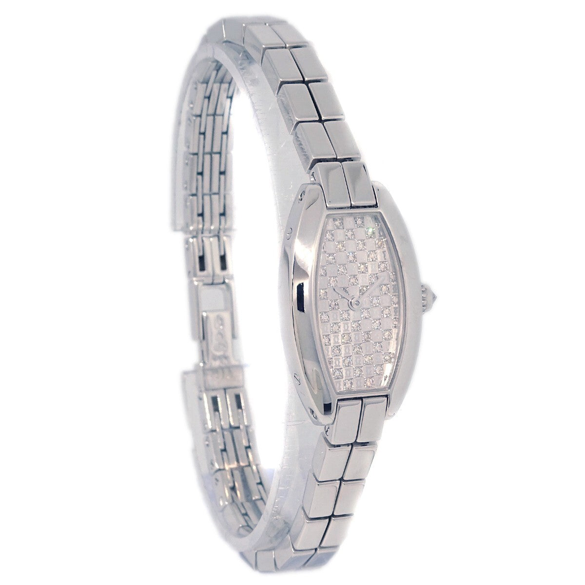Cartier Mini Tonneau Lanier Quartz Watch White Gold with Diamond Bezel