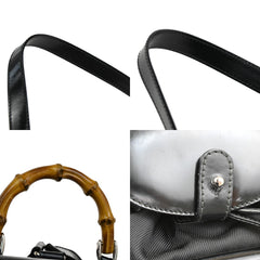 Gucci Vintage Bamboo Backpack Nylon and Patent Leather
