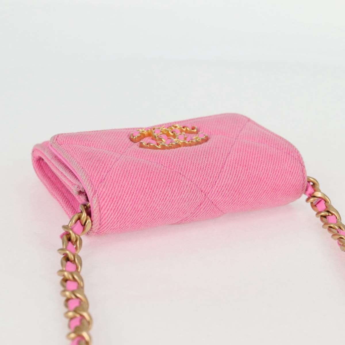 Chanel 19 Flap Coin Purse With Chain Quilted Denim
