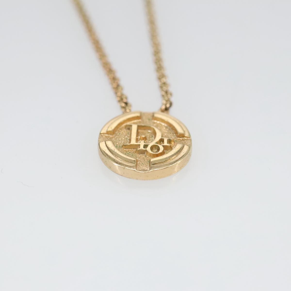 Christian Dior Vintage Logo Round Pendant Necklace Metal