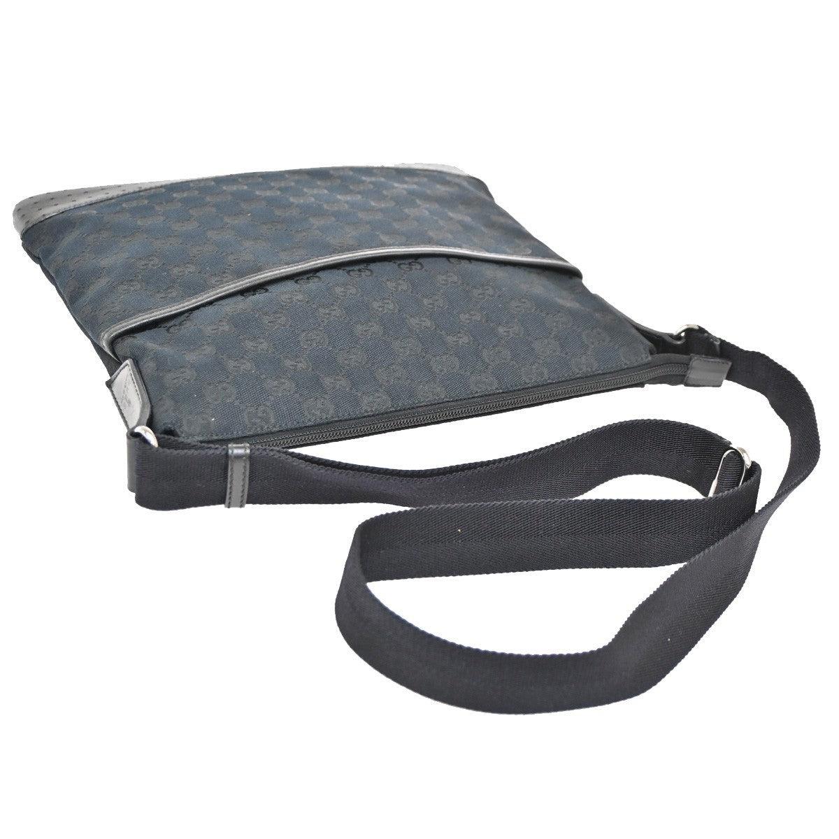 Gucci Zip Messenger Bag GG Canvas with Perforated Leather