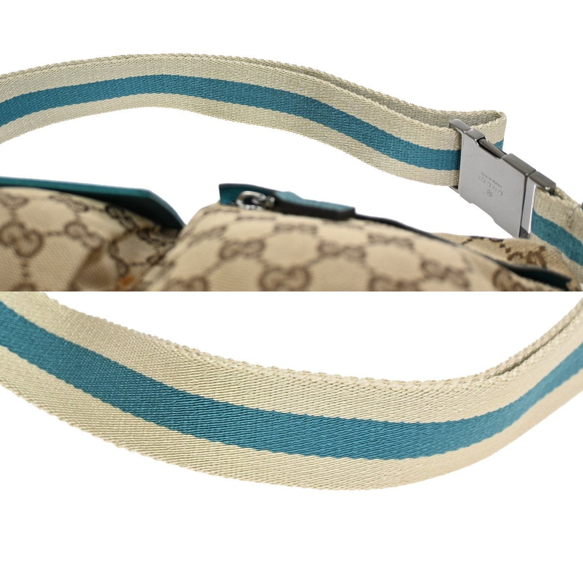 Gucci Vintage Double Belt Bag GG Canvas with Leather