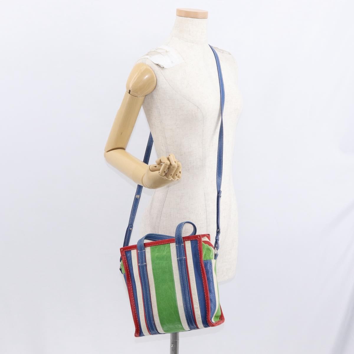 Balenciaga Bazar Convertible Tote Striped Leather