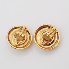 Chanel Vintage Round Clip-On Earrings Metal with Faux Pearl