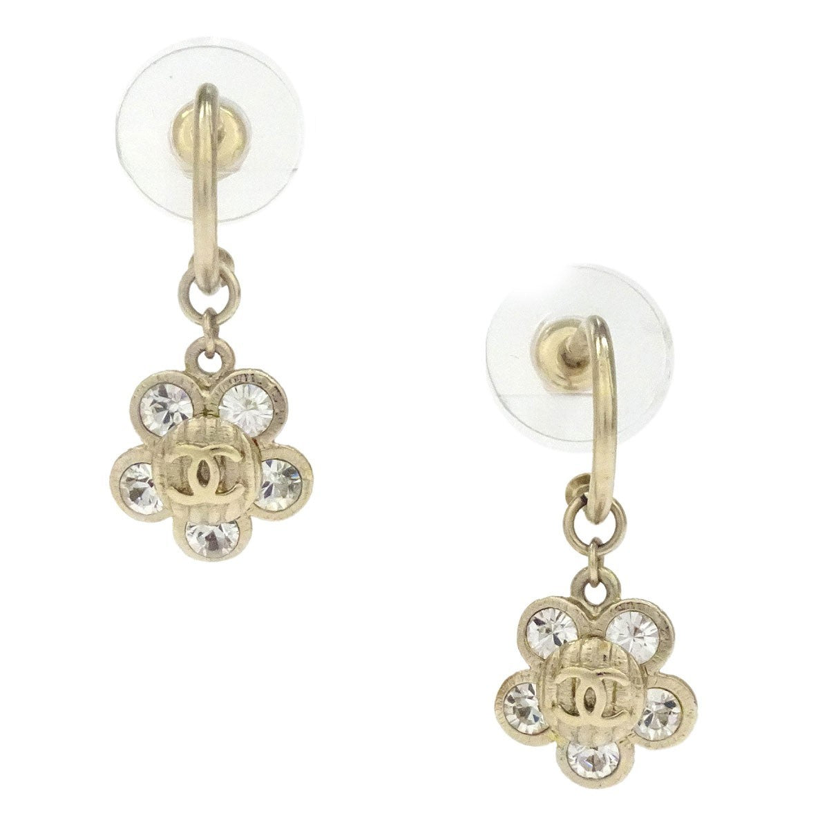 Chanel Flower CC Drop Earrings Metal and Crystals
