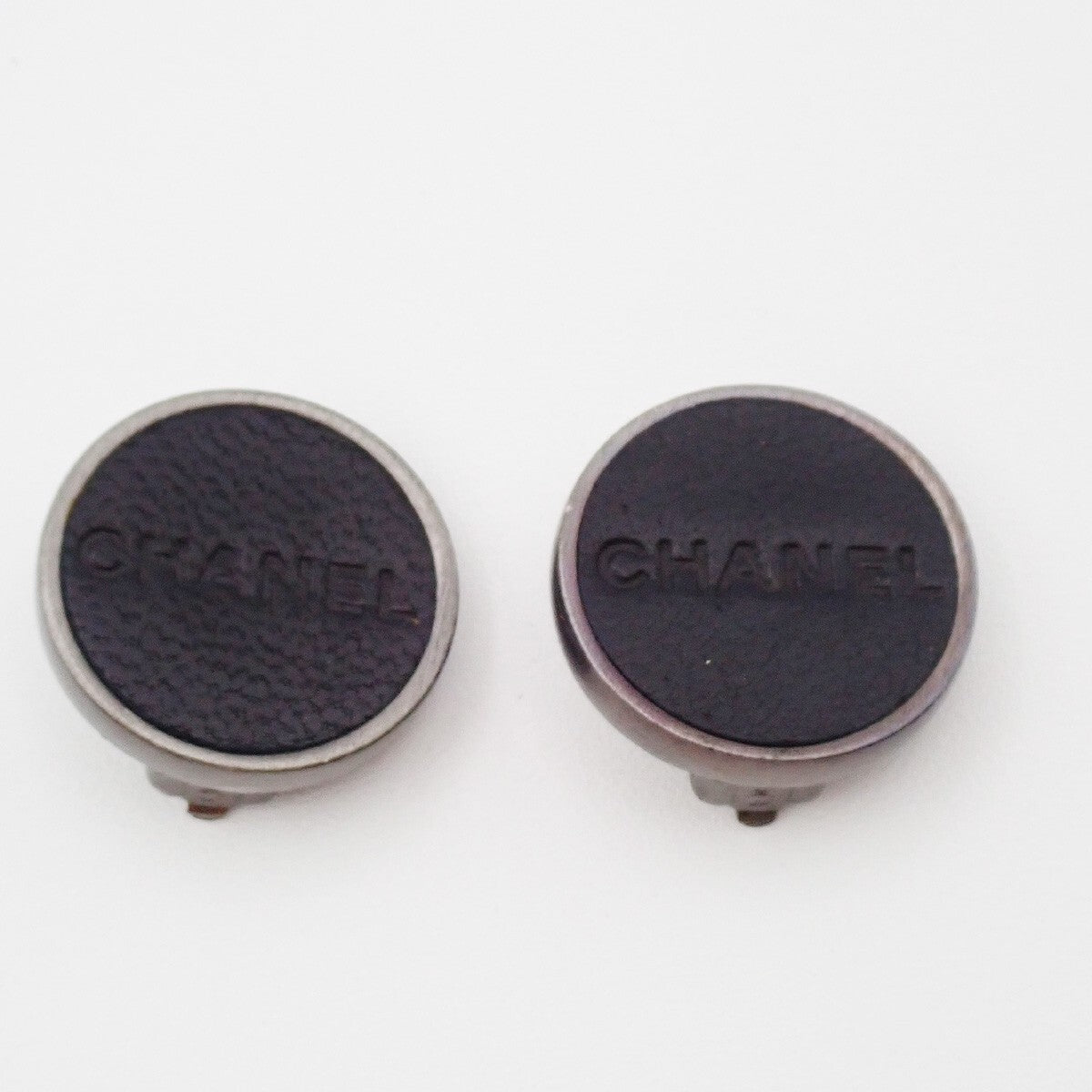 Chanel Vintage CC Round Button Clip-On Earrings Metal and Wood