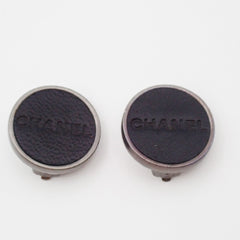 Chanel Vintage CC Round Button Clip-On Earrings Metal and Wood