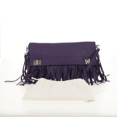 Prada Double Turn Lock Flap Bag Leather with Fringe