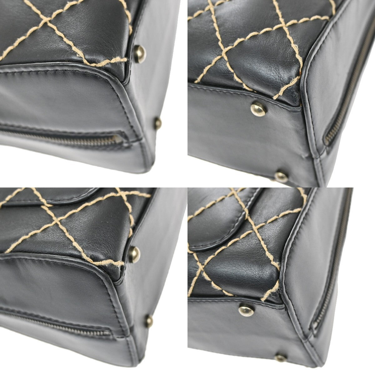 Chanel Surpique Zip Around Satchel Quilted Leather