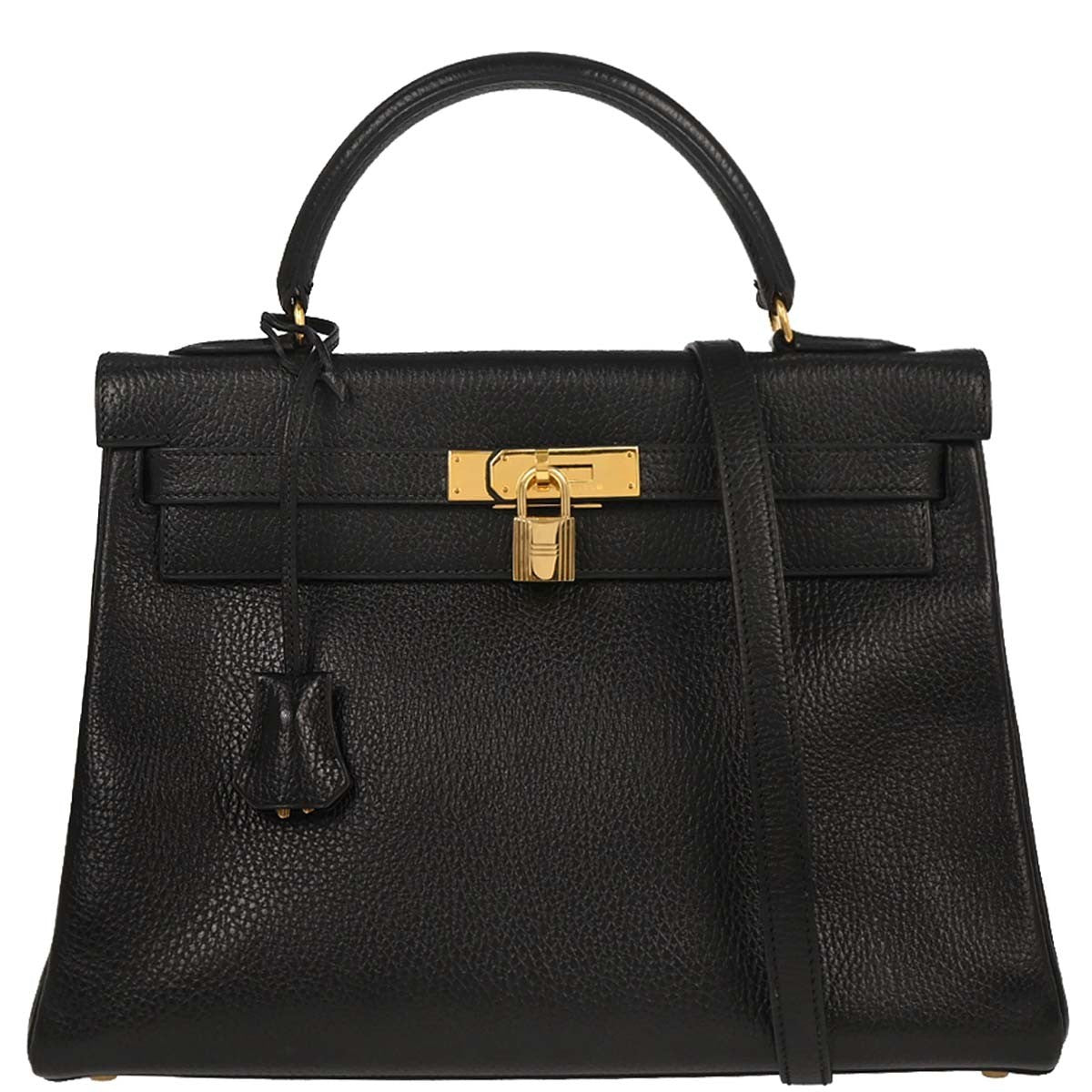 Hermes Kelly Handbag Black Ardennes with Gold Hardware