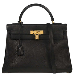 Hermes Kelly Handbag Black Ardennes with Gold Hardware