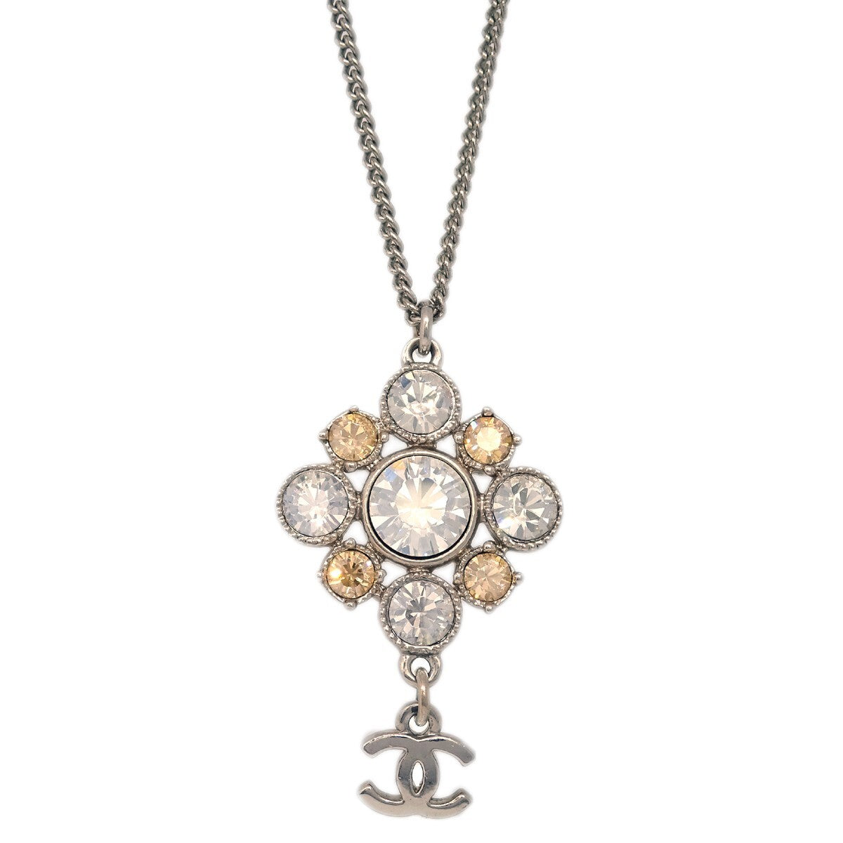 Chanel CC Cluster Drop Pendant Necklace Metal with Crystals
