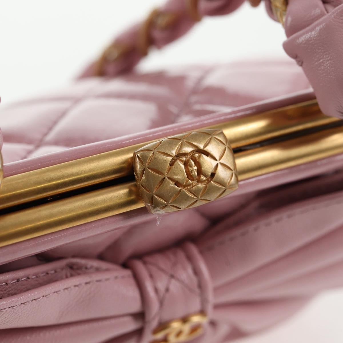 Chanel Bow Frame Clutch With Chain Quilted Patent with Lambskin