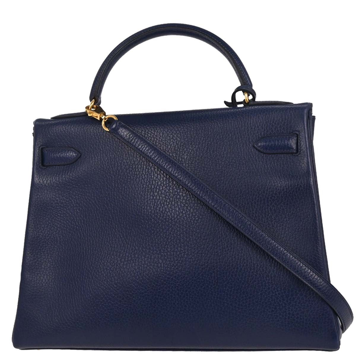 Hermes Kelly Handbag Blue Ardennes with Gold Hardware