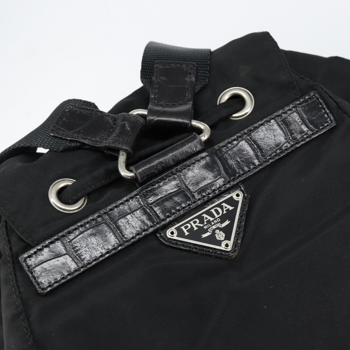 Prada Cinch Buckle Flap Backpack Tessuto with Crocodile Embossed Leather