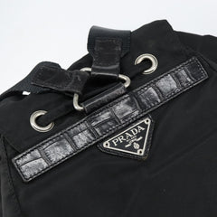 Prada Cinch Buckle Flap Backpack Tessuto with Crocodile Embossed Leather