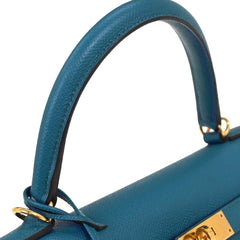 Hermes Kelly Handbag Blue Epsom with Gold Hardware