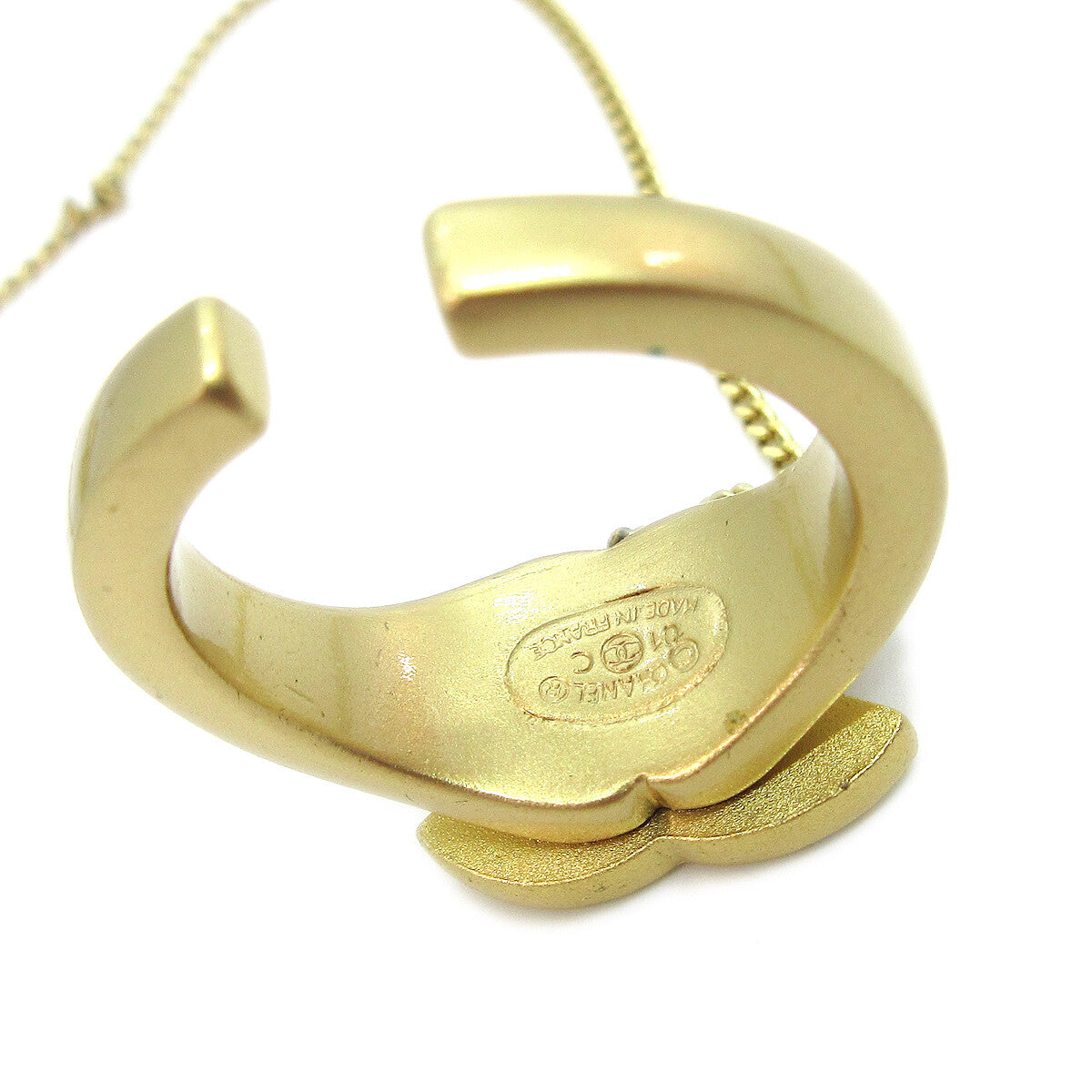 Chanel Logo Bangle with Chain Attached CC Ring Metal with Crystal