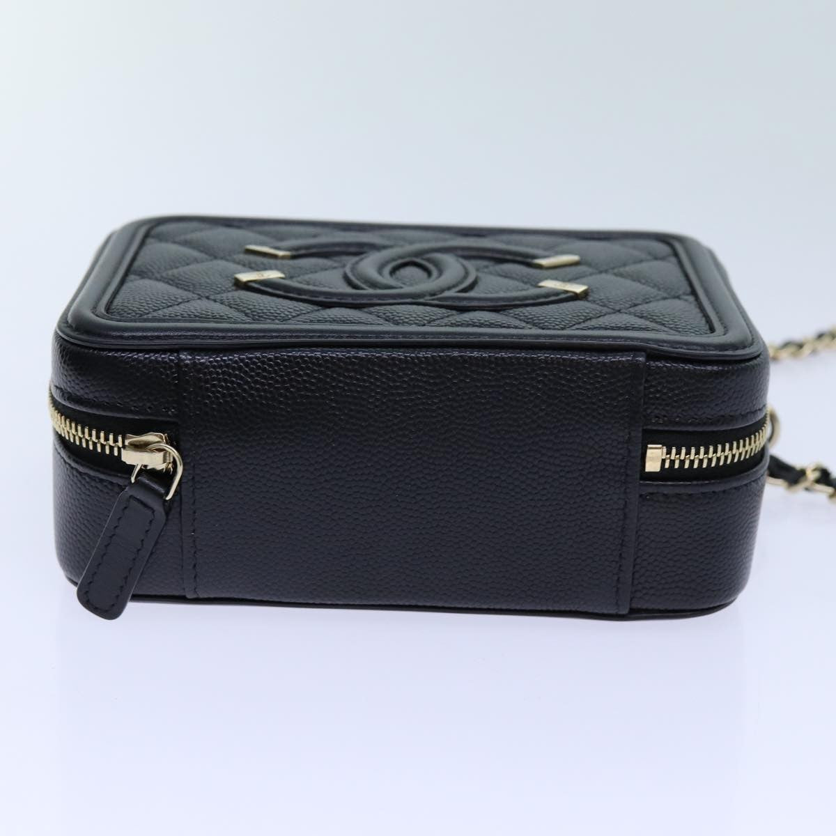 Chanel Filigree Vanity Clutch with Chain Quilted Caviar