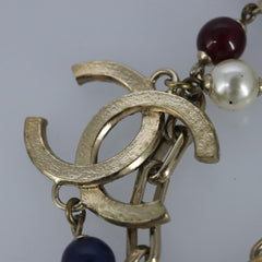 Chanel Vintage Double Strand CC Pendant Necklace Metal with Crystals